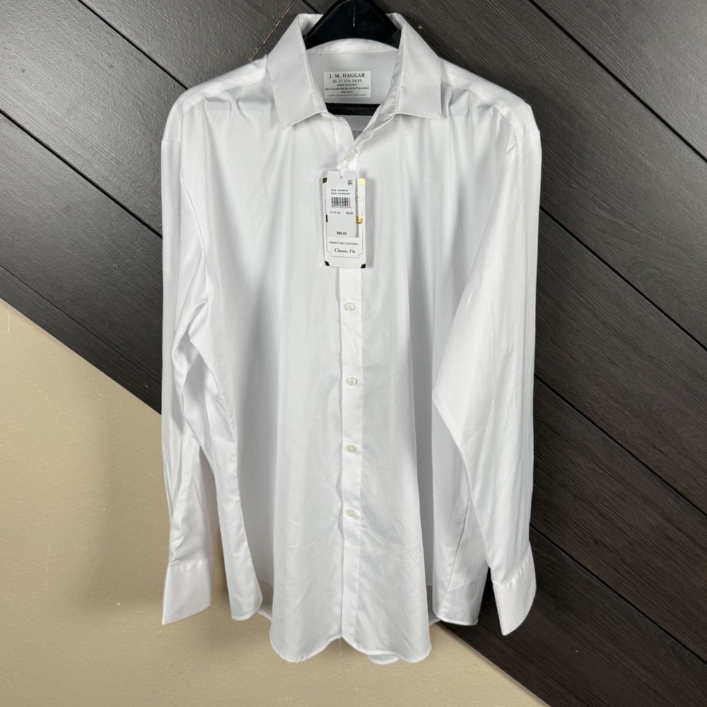 J.M. Haggar Men's XL 17-17.5 34/35 White Premium Performance Dress Shirt NWT